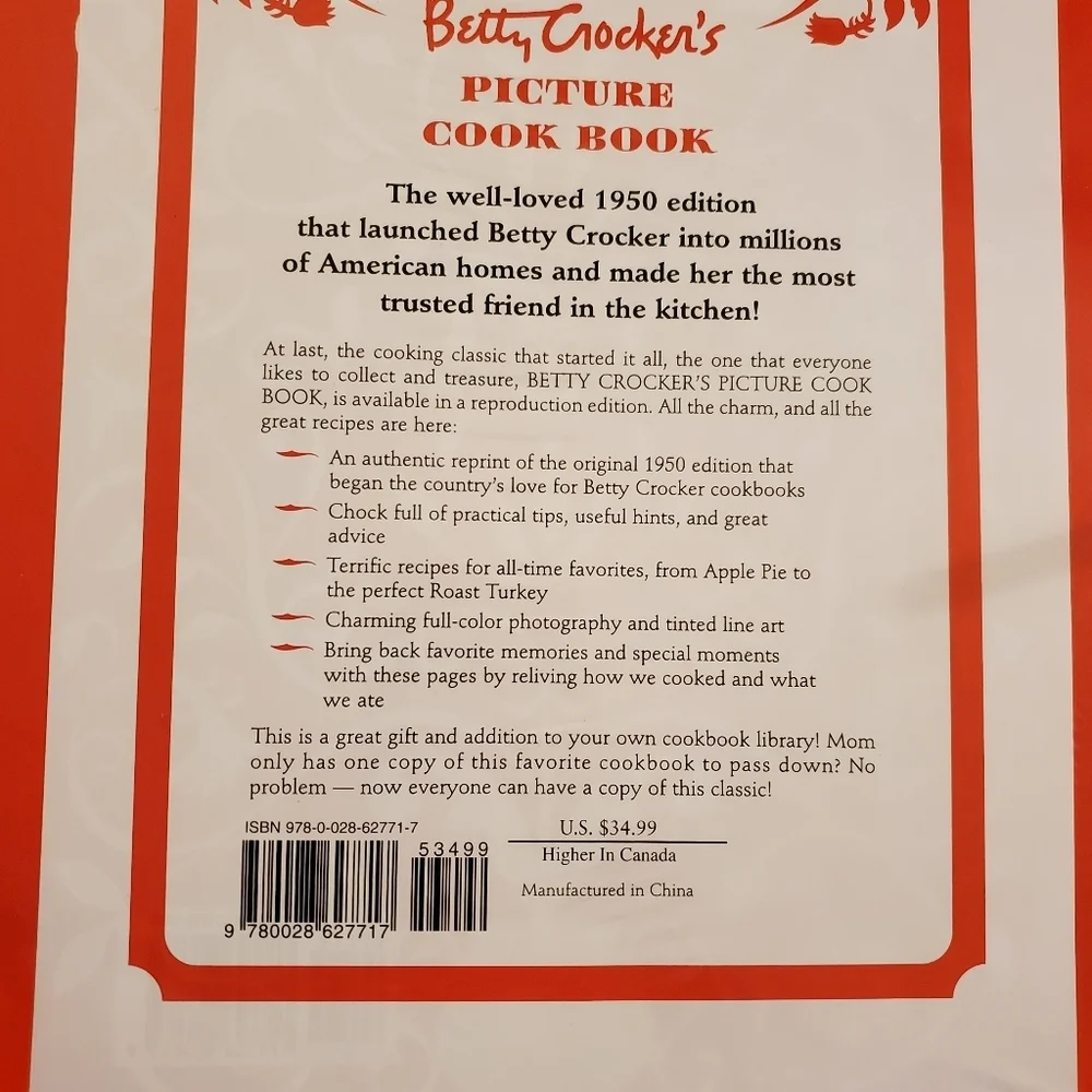 Vtg Betty Crocker's Picture Cook Book, Reprint 1950 Ed 98 New Binder In Plastic